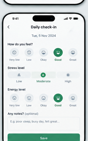 UltHealth daily check-in, including free-text notes