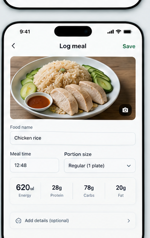 Logging a meal, including free-text fields