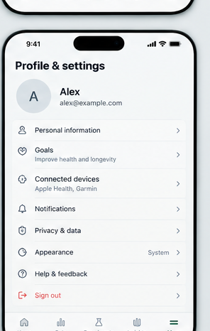 Profile, connected devices and privacy settings