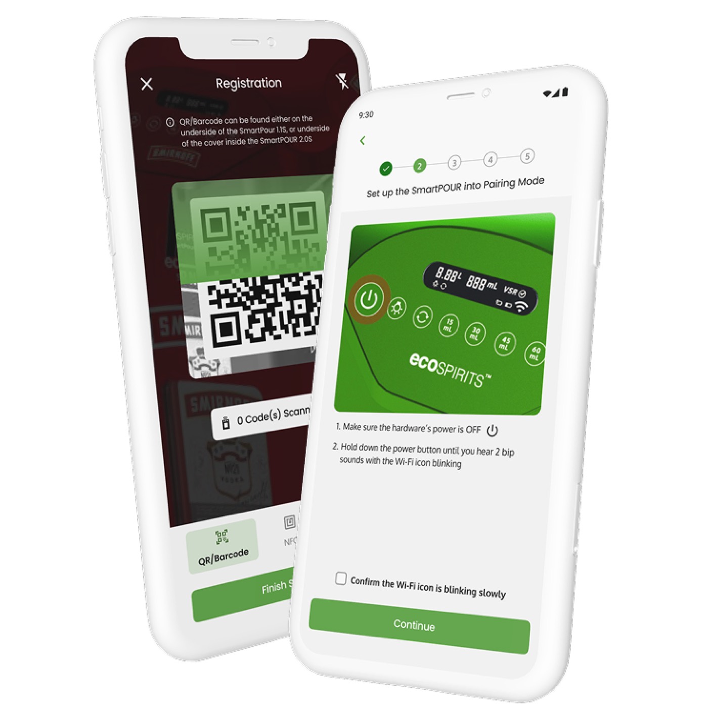 ecoSPIRITS mobile application, hardware pairing