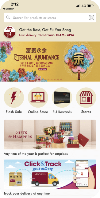 The Eu Yan Sang app home screen